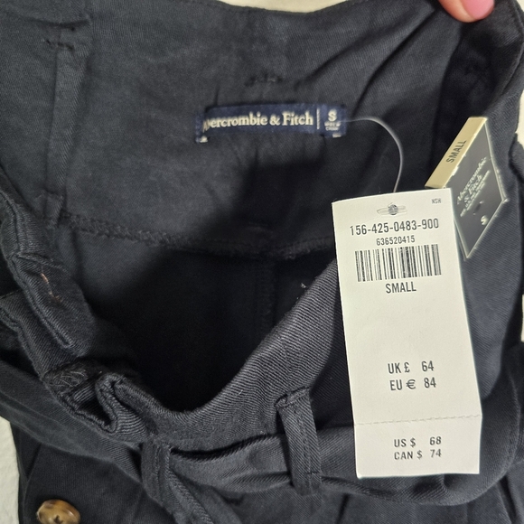 Abercrombie & Fitch Size Small Black Wide Leg Cropped‎ Paperbag Belted Pants NWT - Picture 10 of 11